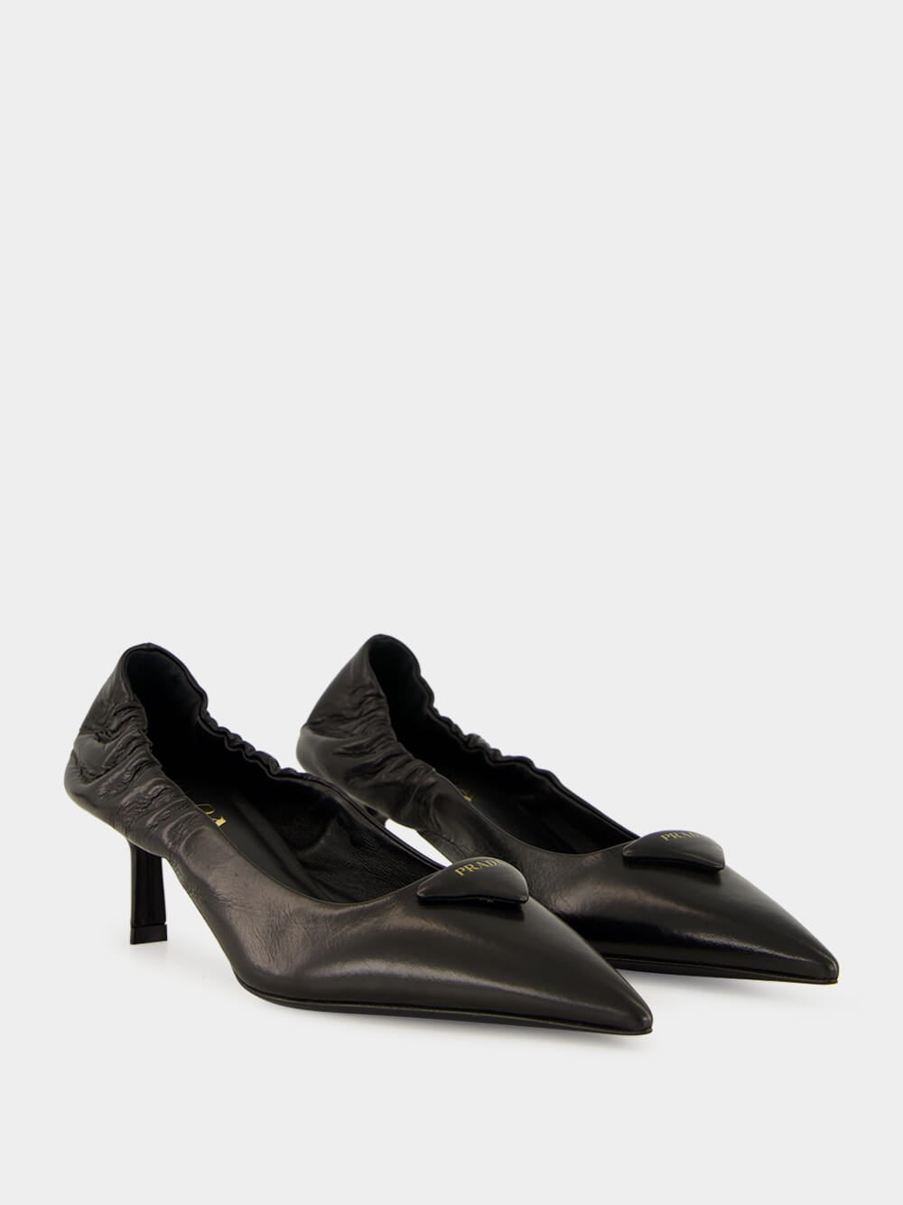 Black Mid-Heel Leather Pumps