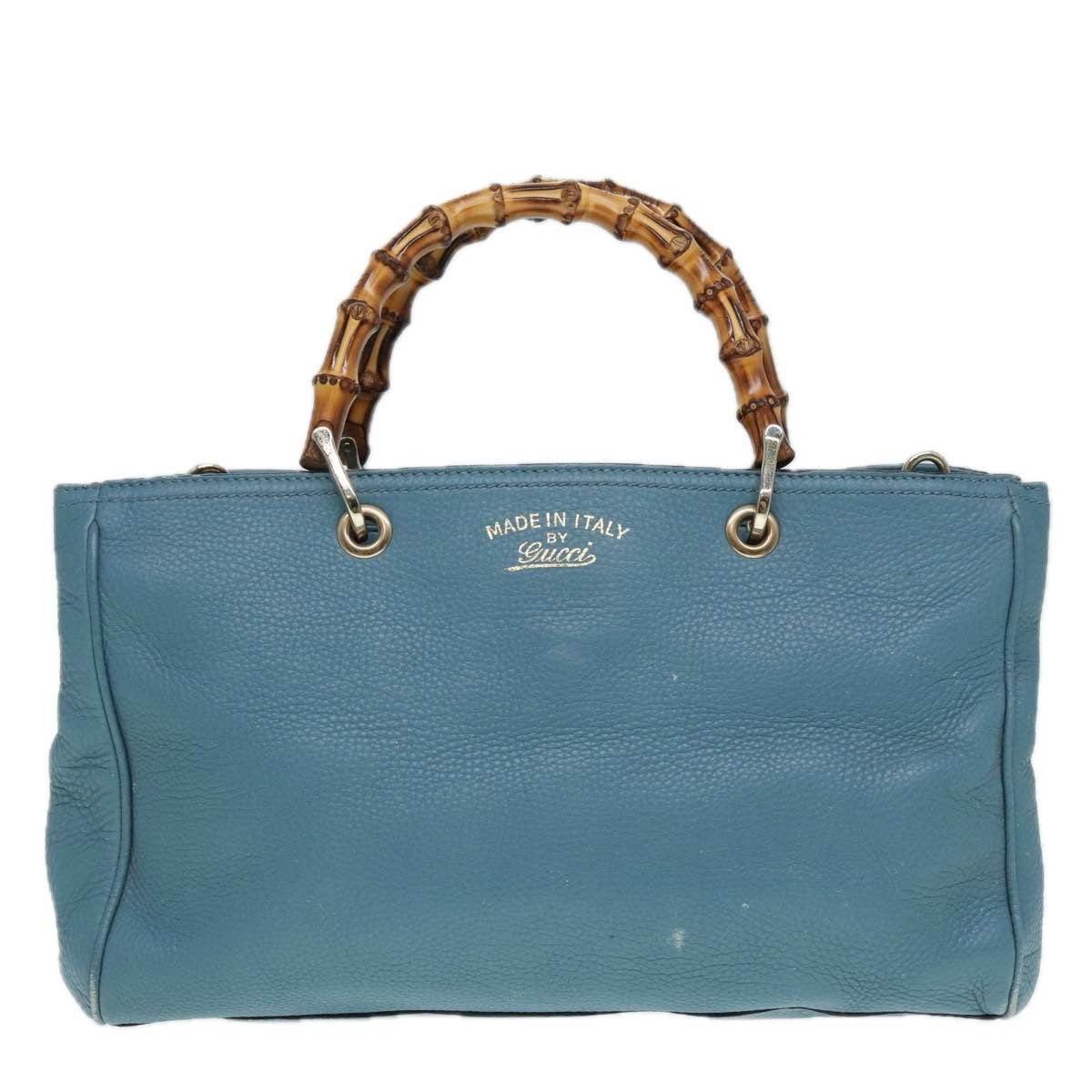 Gucci Bamboo Blue Leather Handbag ()