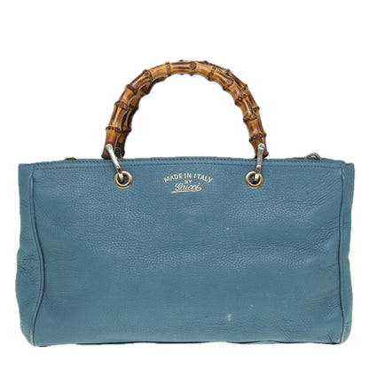 Gucci Bamboo Blue Leather Handbag ()