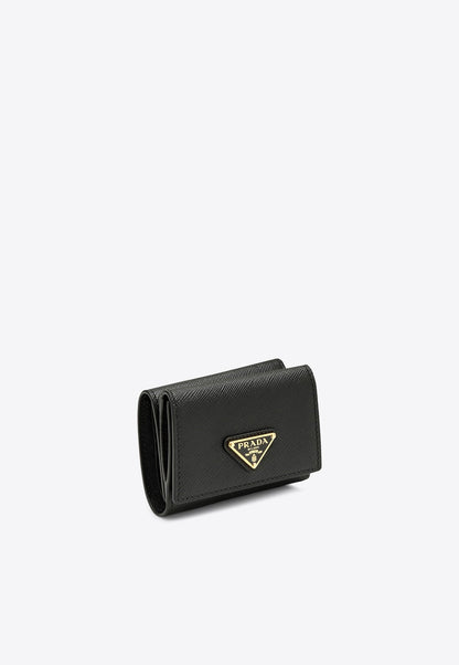 Small Logo Plaque Saffiano Wallet