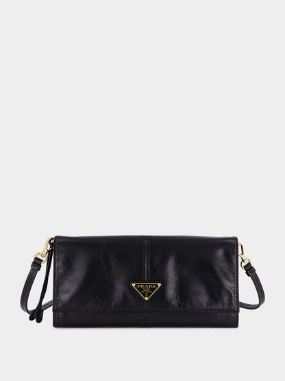 Black Leather Wallet with Shoulder Strap
