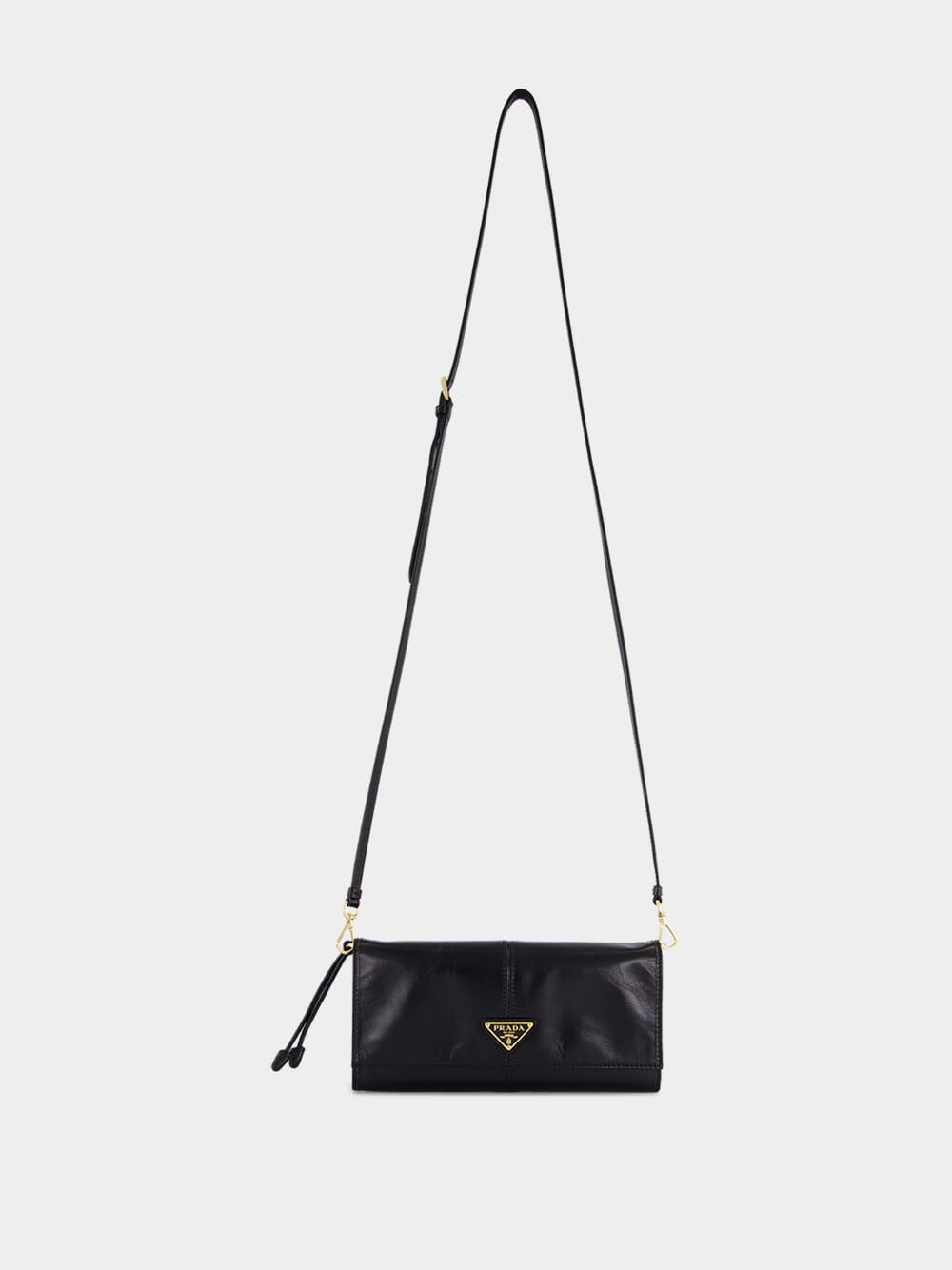 Black Leather Wallet with Shoulder Strap
