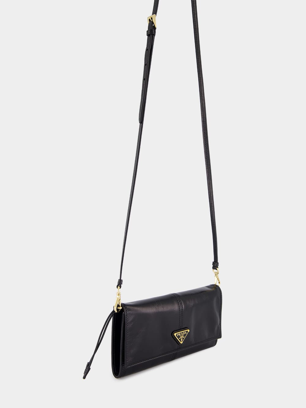 Black Leather Wallet with Shoulder Strap