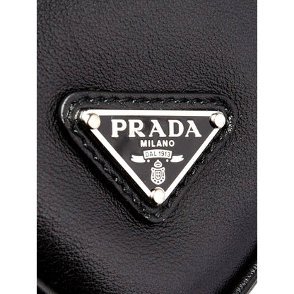 Prada Grace Black Leather Triangle Clutch Embossed Logo