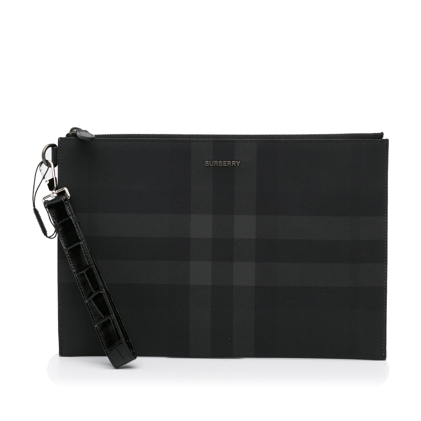 Burberry Zip Clutch Large Black Charcoal Check