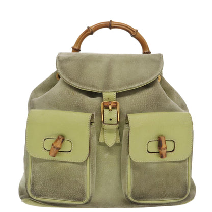 Gucci Bamboo Green Suede Backpack Bag ()