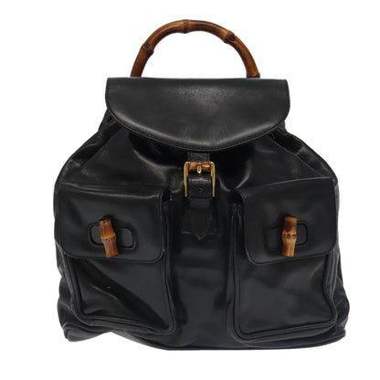 Gucci Bamboo Black Leather Backpack Bag ()
