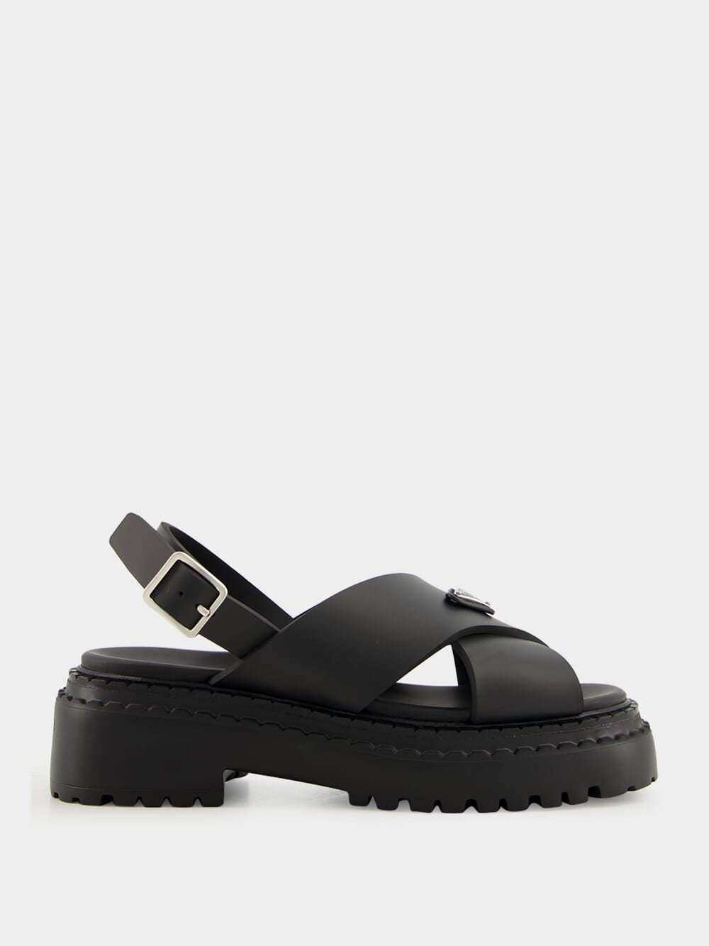 Black Crisscross Rubber Sandals with Logo