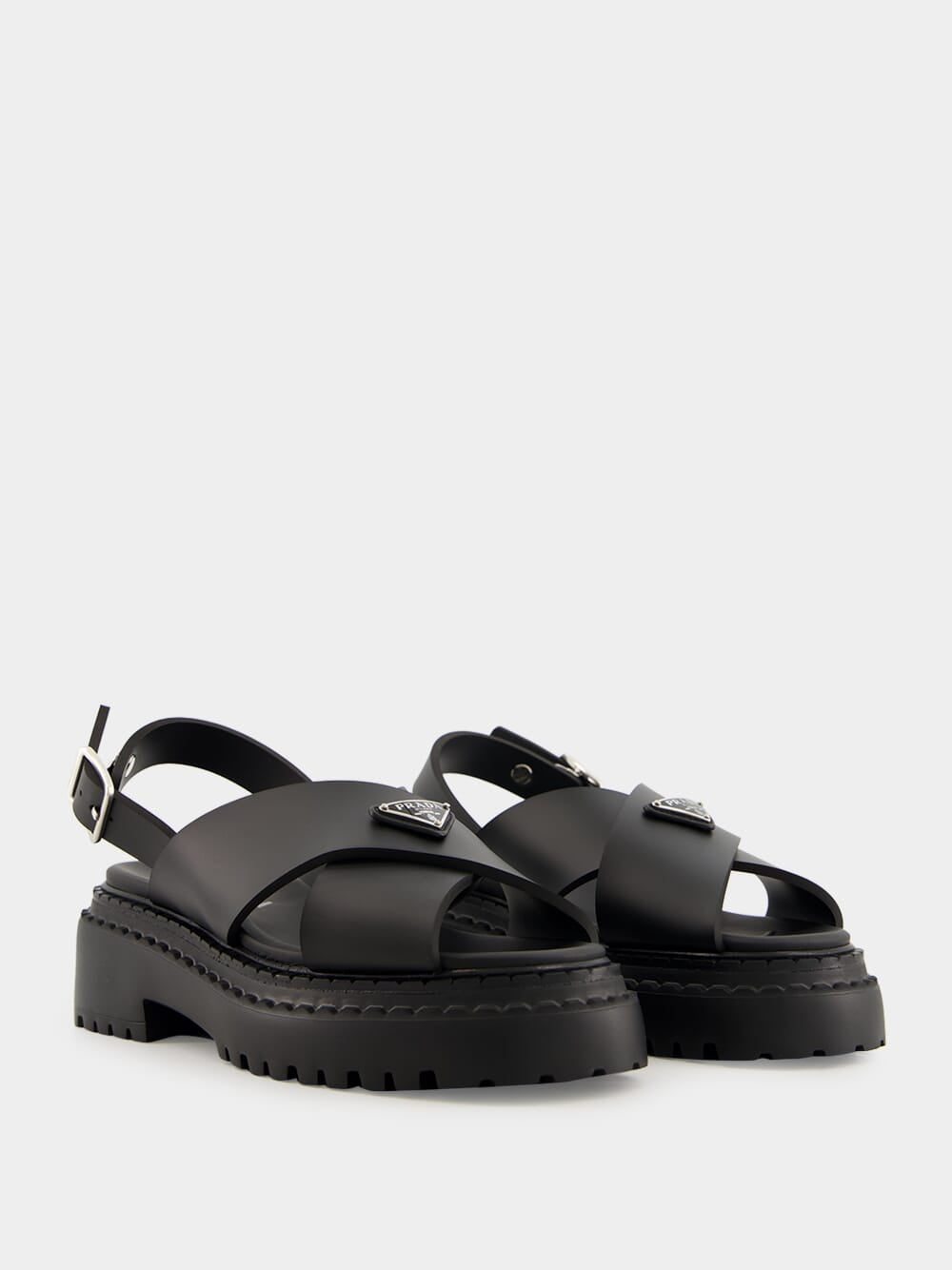 Black Crisscross Rubber Sandals with Logo