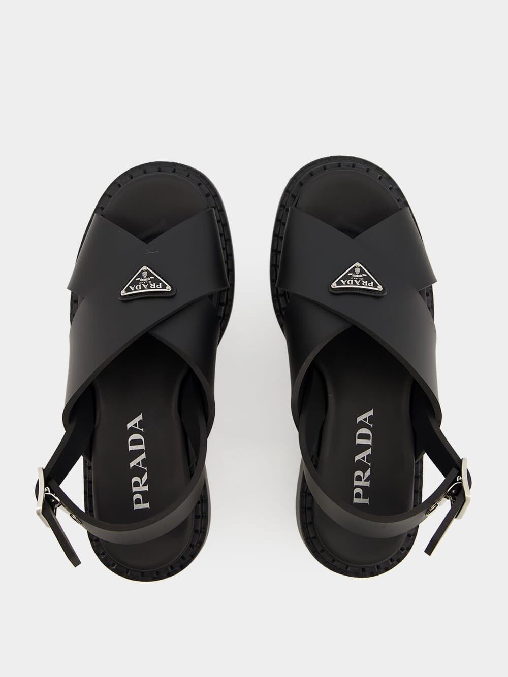 Black Crisscross Rubber Sandals with Logo