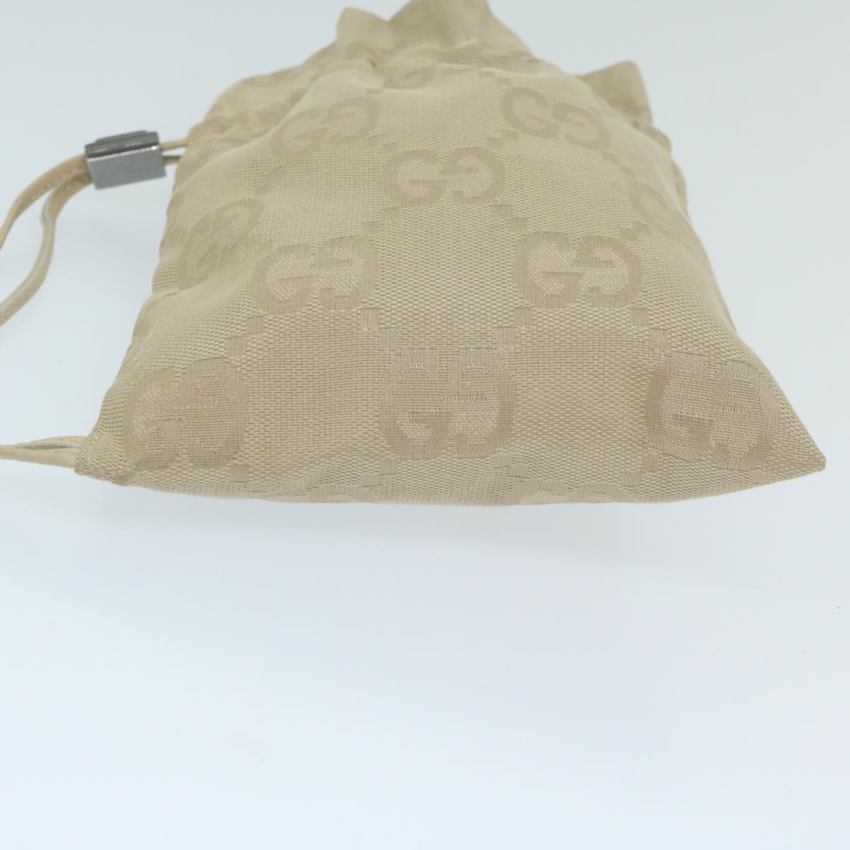 Gucci Drawstring Beige Canvas Clutch Bag