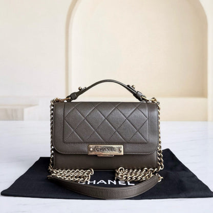 Chanel Label Click Small - Quilted Calfskin Dark Green Gold Hardware Series 23