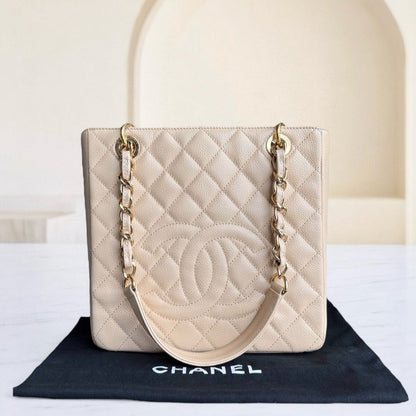 Chanel PST Petite Shopping Tote - Caviar Quilted Beige Gold Hardware Series 15
