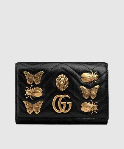 Gucci GG Marmont Continental Wallet With Animal Studs Black