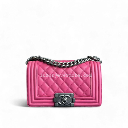*Calfskin* Chanel Boy Small - Quilted Calfskin Boy Pink Ruthenium Silver Hardware Series 26