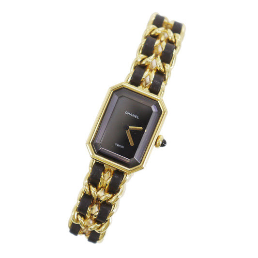 CHANEL Premiere Discontinued Wristwatches L Gold Black Quartz #CO501