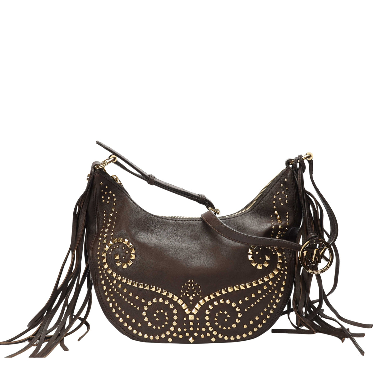Michael Kors Brown Studded Rhea Crossbody Bag