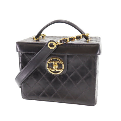 CHANEL Bicolore Handbag Vanity Black Leather #CD204
