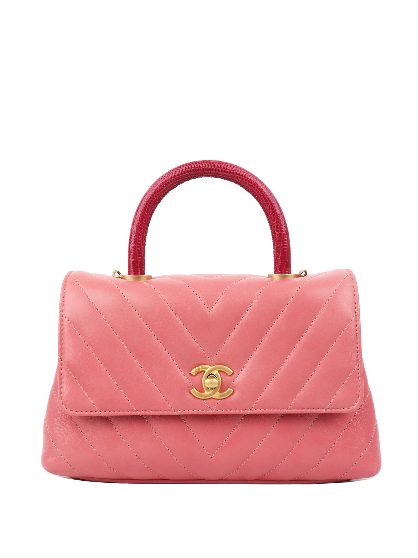 Chanel Small Pink Chevron Coco Handle Bag.