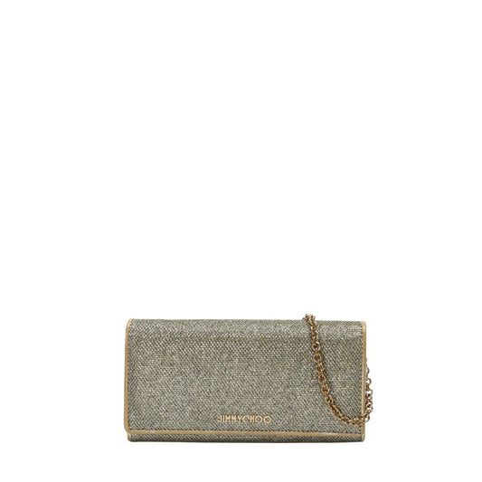 Jimmy Choo Silver Glitter Flap Wallet on Chain
