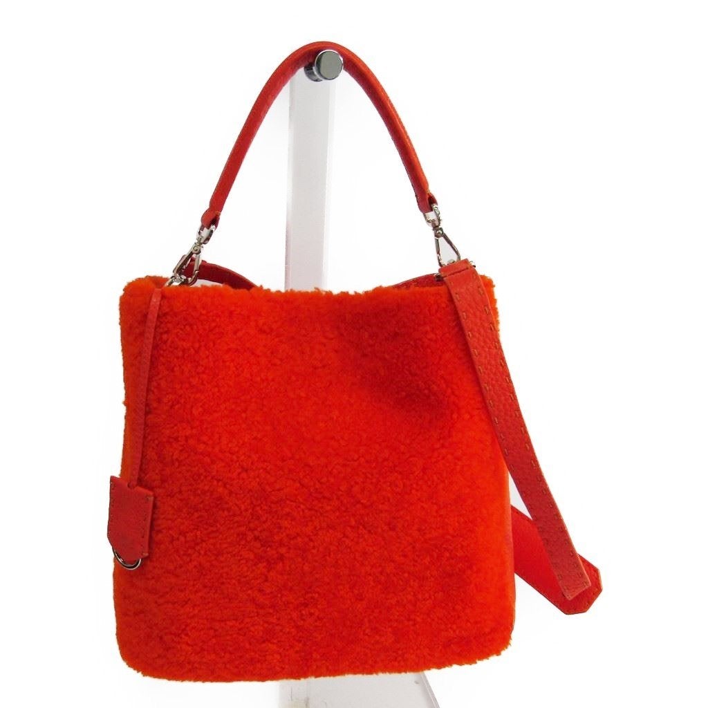 Fendi Orange Shearling and Leather Anna Selleria Shoulder Bag (SHA11101)