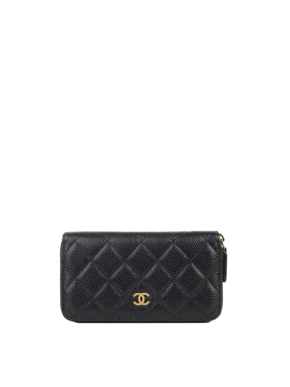 Chanel Zip Around Black Caviar Wallet.