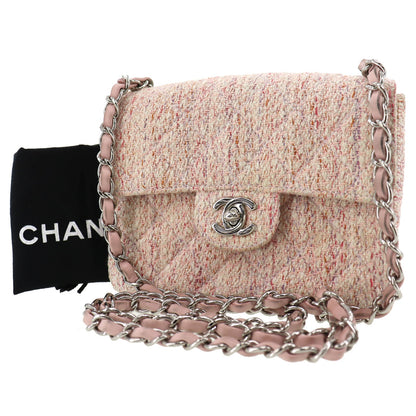 CHANEL Matelasse  Shoulder Bag Crossbody Pink Tweed Canvas #BN932
