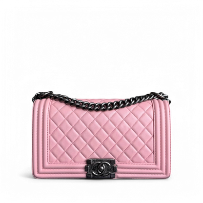 Chanel Boy Medium - 25CM Quilted Lambskin Light Pink Ruthenium Silver Hardware Series 20