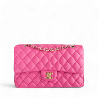 Chanel Classic Flap Medium - Quilted Lambskin Hot Pink Gold Hardware Series 18