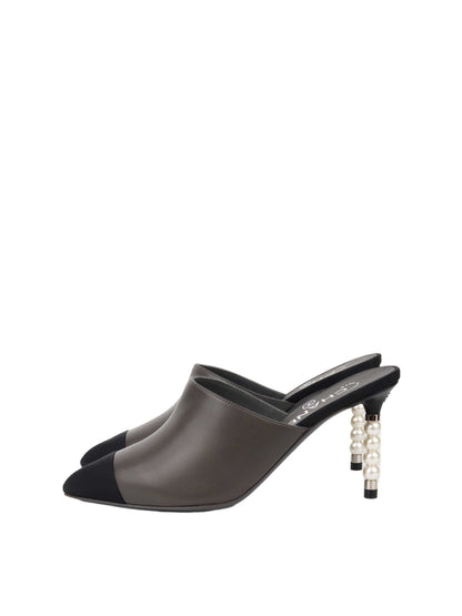 Chanel Black and Grey Mules with Pearl Heels Size 36.