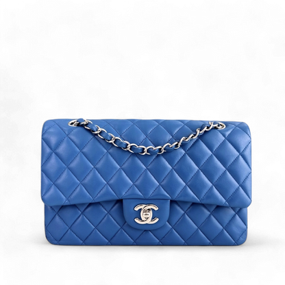 Chanel Classic Flap Medium - 25CM Quilted Lambskin Blue Silver Hardware Series 22