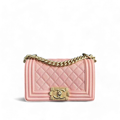 Chanel Boy Small - 20CM Caviar Quilted Grained Calfskin Pink Leboy Golden Hardware Series 27