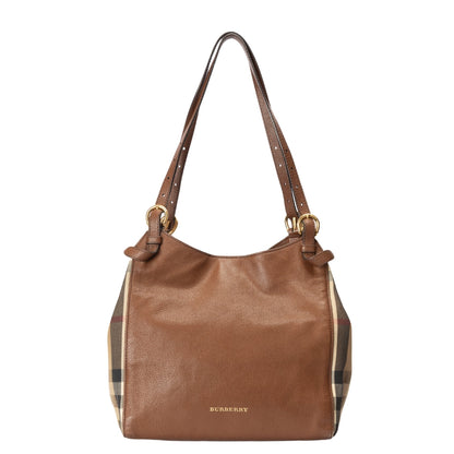Burberry Brown Leather and House Check Canvas Canterbury Tote Bag