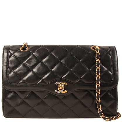 CHANEL Around 1992 Made Paris Limited Design Flap Chain Bag Black