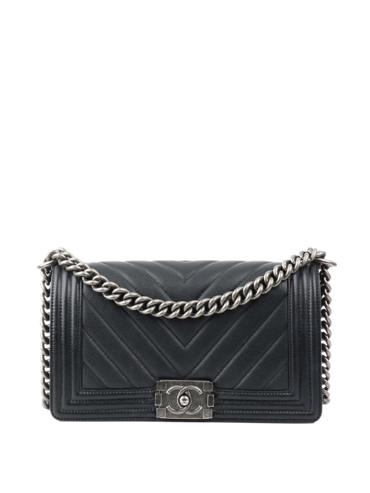 Chanel Medium Black Chevron Boy Bag.