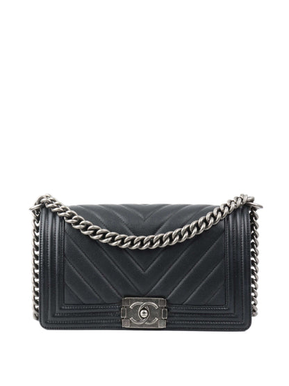 Chanel Medium Black Chevron Boy Bag.