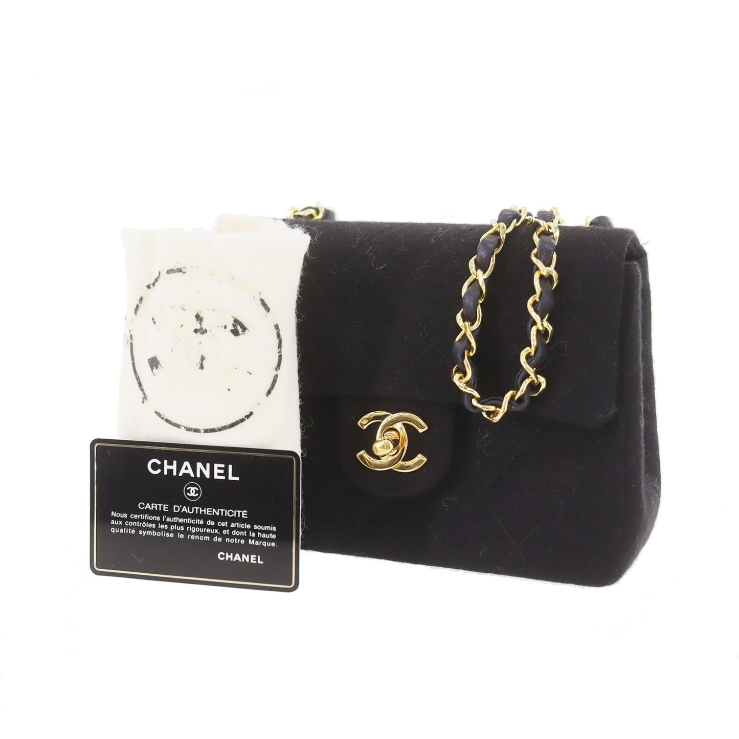 CHANEL Matelasse Crossbody Shoulder Bag Black Cotton #AF580