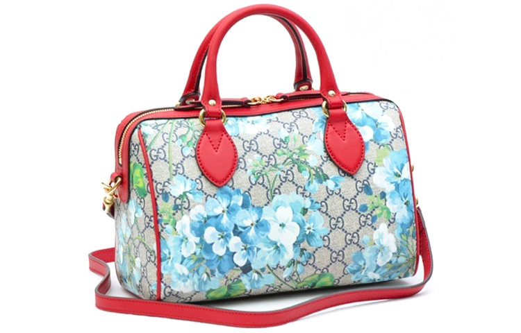 (WMNS) Gucci Blooms Logo Printing Boston handBag Small Blue / Red Classic 546314-KU2IG-8492