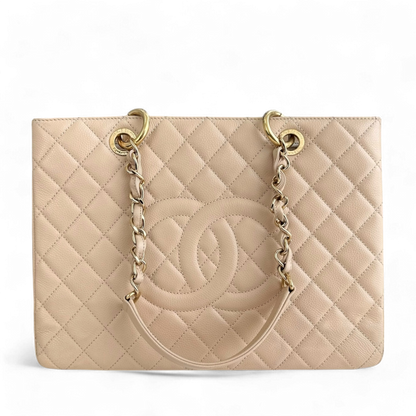 Chanel GST Grand Shopping Tote - Caviar Quilted Beige Gold Series 15