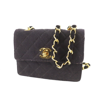 CHANEL Mini Matelasse  Shoulder Bag Black Canvas Vintage #CN499