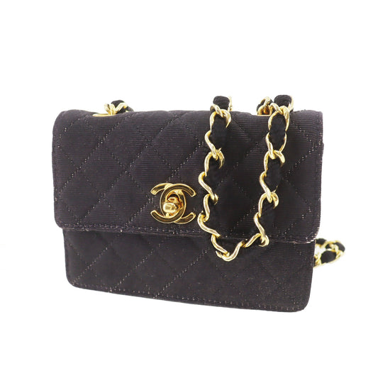 CHANEL Mini Matelasse  Shoulder Bag Black Canvas Vintage #CN499