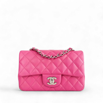 Chanel Classic Flap Mini - 20CM Quilted Lambskin Rectangle Pink Silver Hardware Series 27
