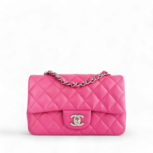 Chanel Classic Flap Mini - 20CM Quilted Lambskin Rectangle Pink Silver Hardware Series 27