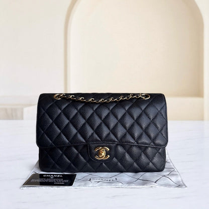 Chanel Classic Flap Medium - Caviar 25CM Quilted Grained Calfskin Black Gold Hardware Series 23