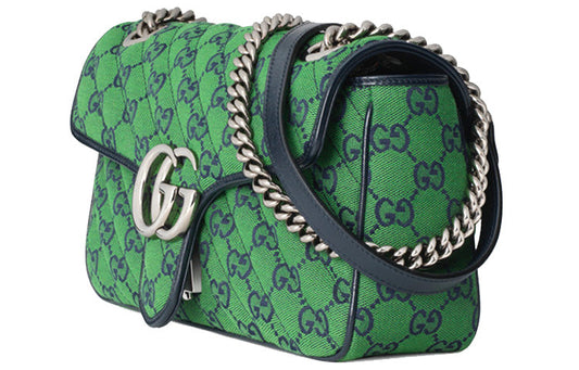 (WMNS) GUCCI Leather GG Marmont Multicolor Logo Single-Shoulder Bag Small Green/Blue 443497-2UZCN-3368