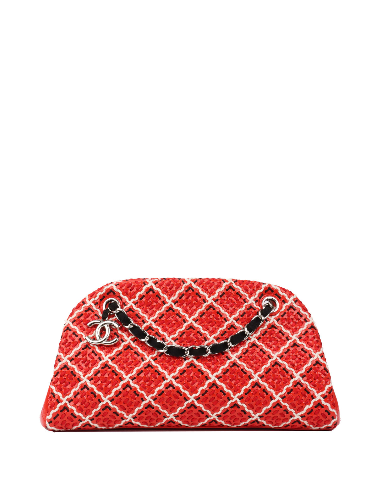 Chanel Limited Edition Red Patent & Tweed Double Chain Tote