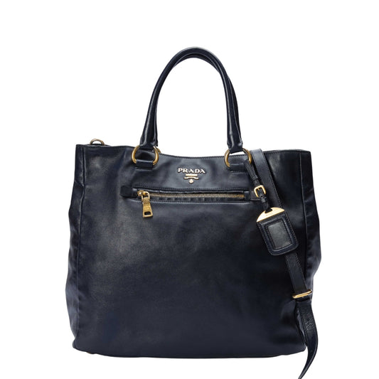 Prada Blue Soft Leather Front Zip Tote