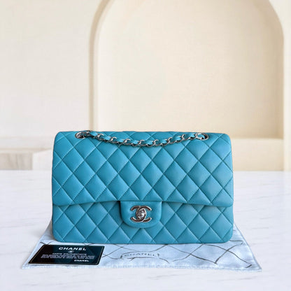 Chanel Classic Flap Medium - 25CM Quilted Lambskin Blue Silver Hardware Series 20