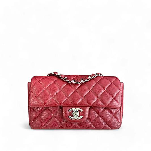 Chanel Classic Flap Mini - Caviar 20CM Quilted Dark Red Silver Hardware 17