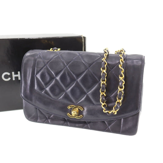 CHANEL Diana Matelasse 22  Shoulder Bag Navy Lambskin Vintage #CP684